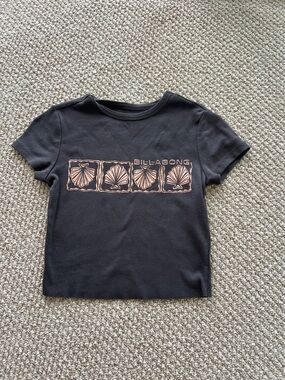 Billabong Black Tee with Coral Shell Graphic